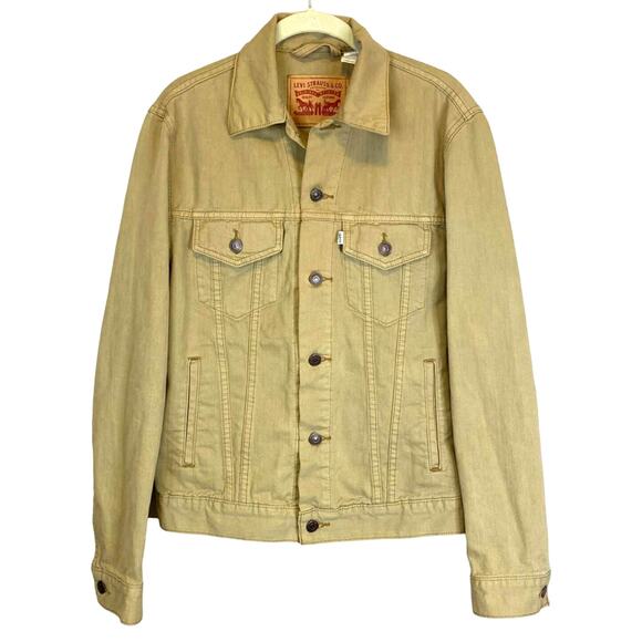 Levi's Tan Ex-Boyfriend Trucker Jacket Women Sz S Button Front Pockets - Picture 1 of 13